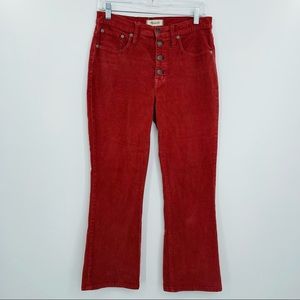 Madewell cali boot corduroy exposed button front edition jeans women's size 29